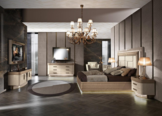 Lit Table de chevet Commode Ensemble de chambre Design Luxe Complet Italie neuf de 7 pièces.