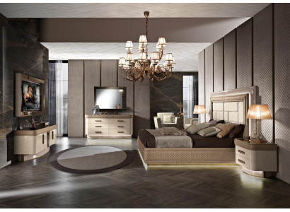 Lit Table de chevet Commode Ensemble de chambre Design Luxe Complet Italie neuf de 7 pièces.