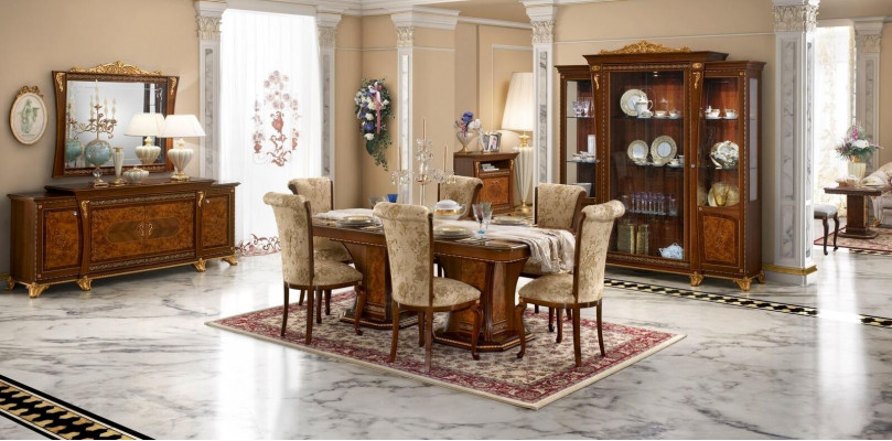 Suite Salle à manger Vitrine Table 6x Chaise Commode Miroir Baroque nouveau 10 pièces.