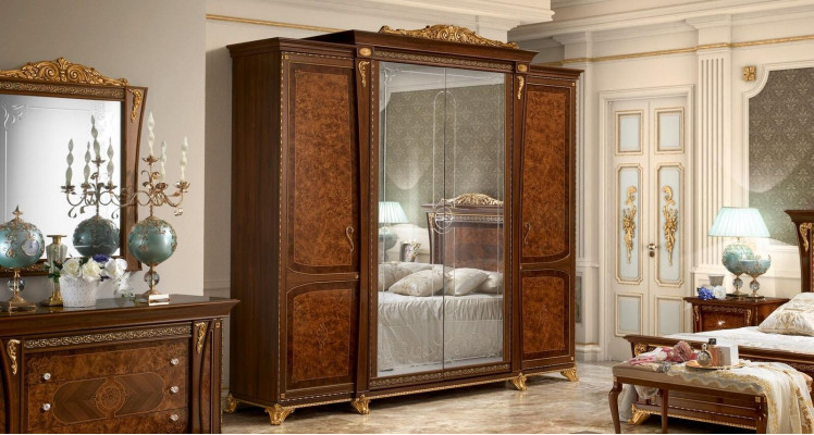 Baroque Rococo Ensemble de luxe Lits Ensembles Table de chevet Armoire 7 pièces Chambre