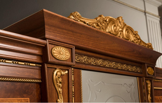 Baroque Rococo Ensemble de luxe Lits Ensembles Table de chevet Armoire 7 pièces Chambre