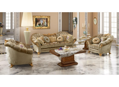 Meubles de luxe Canapé Canapé Sofa Baroque Rococo Tapisserie 3 + 1 + 1 Places Bois 3pcs