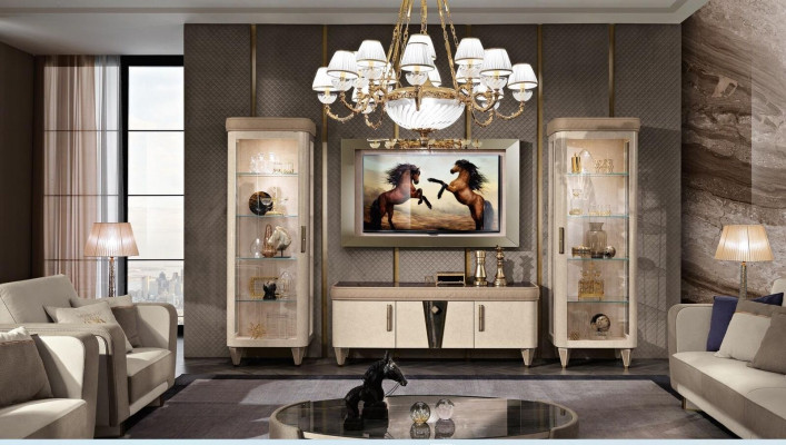 Ensemble de meubles murales 4 pièces. Meuble TV de salon Vitrine Étagère Suite Moderne Groupe de Bois TV