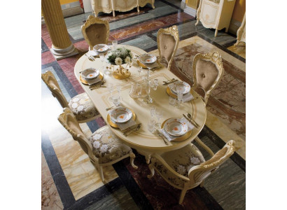 Ensemble de salle à manger en bois avec design, 2 chaises avec accoudoirs, 4 chaises, 7 pièces.