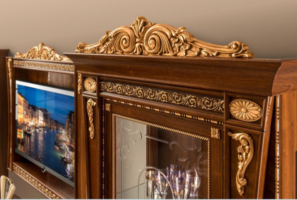 Ensemble de 4 pièces pour le salon - meuble TV, 2 vitrines, cadre en bois - groupe de luxe Suite Italie