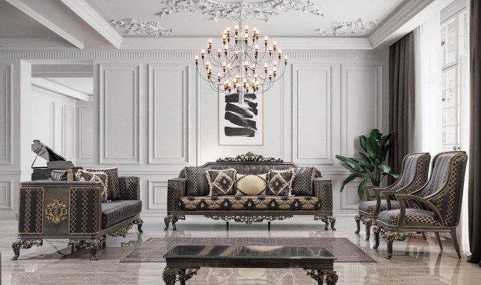 Canapé Chesterfield Ensemble de designer 5 pièces Ensemble de canapés 3+3+1+1 Table basse