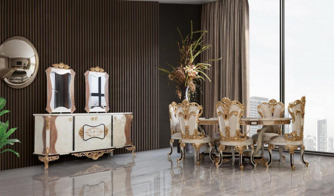 Ensemble complet Table à manger + 6 Chaises Ensemble de salle à manger Ess Groupe Table en bois Tables 7 pièces