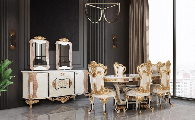 Ensemble complet Table à manger + 6 Chaises Ensemble de salle à manger Ess Groupe Table en bois Tables 7 pièces