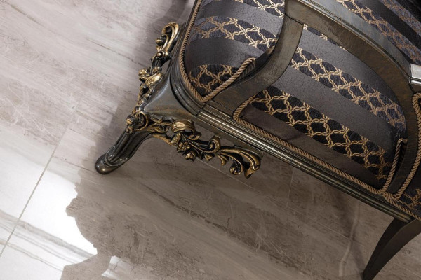 Style baroque rococo. Canapé design 3 places en tissu textile rembourré neuf.