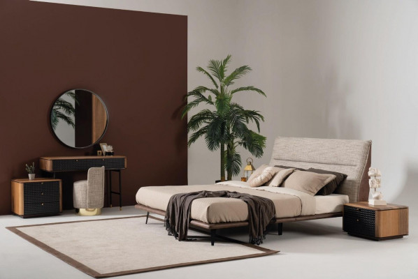 Chambre à coucher italienne Lit 2x Table de chevet 3 pièces Style moderne de luxe