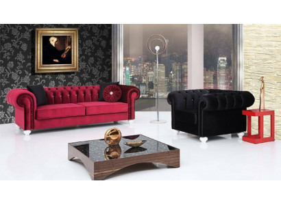 Ensemble de canapé 2 pièces 3+1 places Canapé en cuir Chesterfield Velours textile