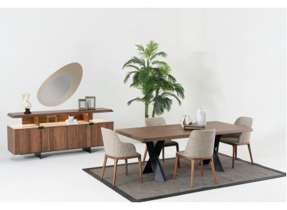 Salle à manger Ensemble de table 4x chaises Buffet Miroir Ensemble de salle à manger Design