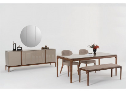 Salle à manger Ensemble de salle à manger Table 4x chaises Tabouret Buffet Miroir 8 pièces.