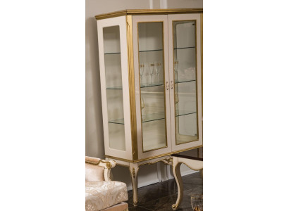 Vitrine Meubles en bois Garde-robe Vitrines Baroque Rococo Or Blanc Vitrine en verre
