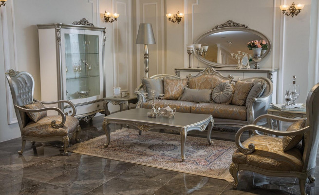 Table basse de luxe Tables basses classiques Table d'or et d'argent Table en bois