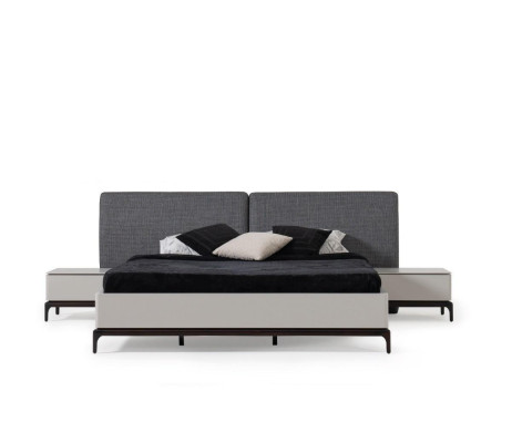 Ensemble de chambre moderne en noir et blanc (lit, deux tables de chevet, commode avec miroir)