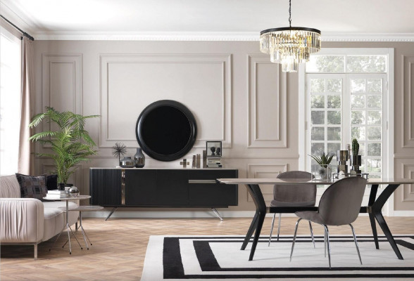 Ensemble de salle à manger de luxe 7 pièces de style loft, table, commode, 4 chaises.
