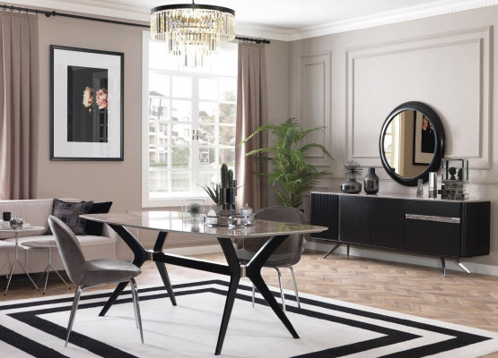 Ensemble de salle à manger de luxe 7 pièces de style loft, table, commode, 4 chaises.