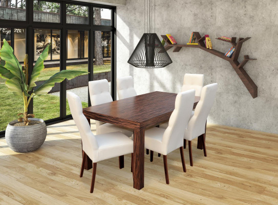 Table de salle à manger classique en bois avec 6 chaises assorties. Ensemble de 7 pièces.