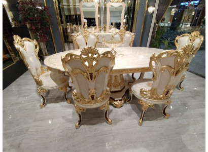 Ensemble de salle à manger de luxe Table à manger 4x chaises Chaise en bois Ensemble de salle à manger en textile Suite nouvelle