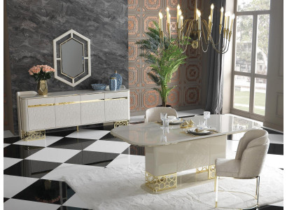 Ensemble de salle à manger moderne: Table à manger 4 chaises Buffet Commode 6 pièces