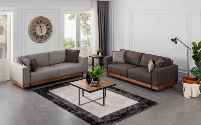 Ensemble de canapés de luxe Marron Canapé 3+3 places Canapé en tissu Design de luxe