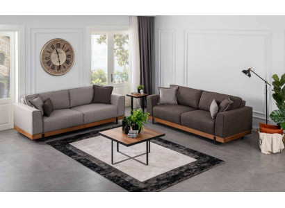 Ensemble de canapés de luxe Marron Canapé 3+3 places Canapé en tissu Design de luxe