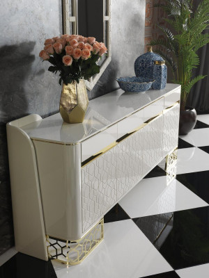Buffet de luxe Design moderne Salon Mobilier de haute qualité Commode Miroir 2 pièces