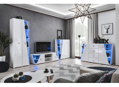 Salle de séjour Ensemble de meubles de luxe 3 pcs Unité murale Mobilier de designer Vitrine Bois
