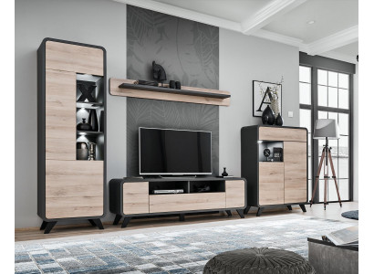 Set de salon Étagère murale Meuble TV bas Meubles en bois 2x Vitrine Unité murale nouveau