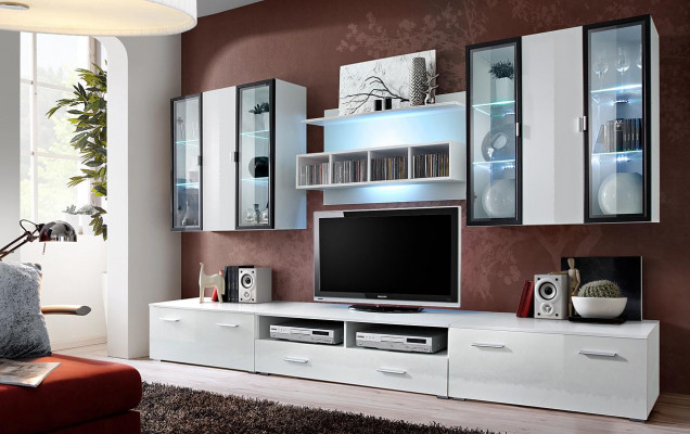 Unité murale Meuble TV Designer Meuble bas Mobilier de salon Bois Mobilier moderne