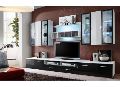 Unité murale de design moderne, meuble TV bas en bois, mobilier de salon, ameublement TV.