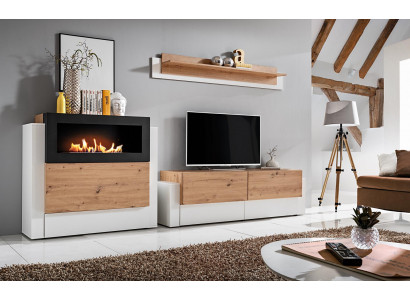 Designer White Wall unit Luxury Chest of drawers with Kamin Furnishings Living room furniture - Unité murale blanche de designer Luxueuse commode avec ameublement de cheminée Mobilier de salon