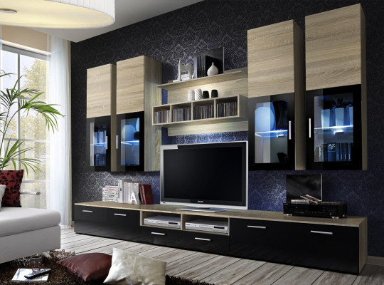 Salle de séjour Complète TV Lowboard Design Armoire murale Unité murale de luxe Ameublement neuf