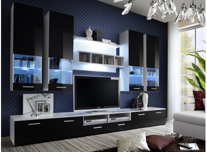 Unité murale Meuble noir Salon Designer de luxe Support TV en bois Étagère murale