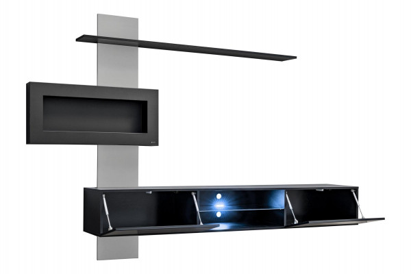 Mur noir avec unité murale et cheminée Salon Designer Mobilier Moderne Télé Stand