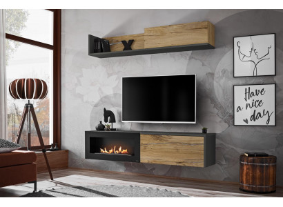 Meuble télé pour unité murale Salon Étagère Meuble TV avec Cheminée Moderne en Bois Marron