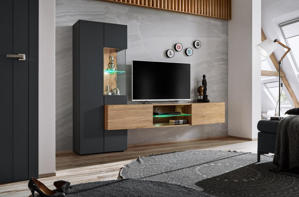 Ensemble mural complet gris de luxe Étagère design Salon Mobilier neuf