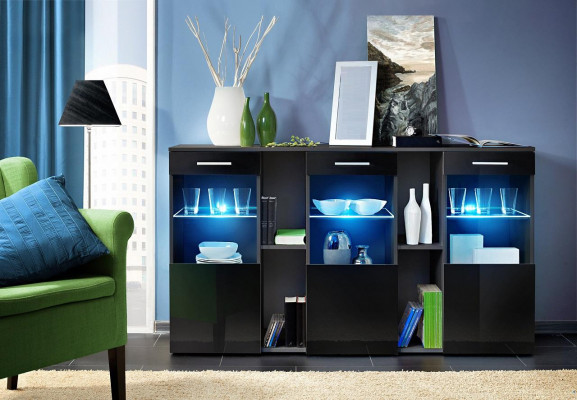 Bahut noir Designer Commode Salon Moderne Mobilier en Bois