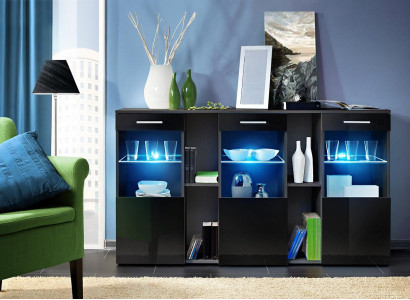 Bahut noir Designer Commode Salon Moderne Mobilier en Bois