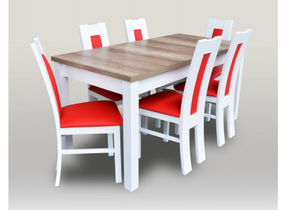 Salle à manger Set Suite 7 pcs. Rouge 6x Chaise Fauteuil Table Groupe Complet Lehn
