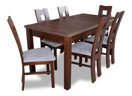 Table de salle à manger classique en bois, ensemble de salle à manger de 7 pièces avec 6 chaises.