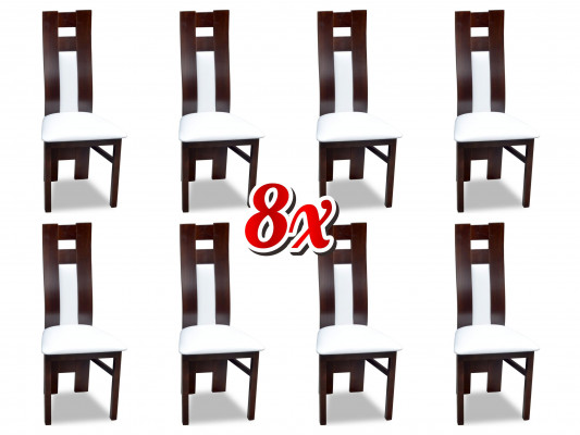Suite complète de 8 chaises de designer pour salle à manger, dossier incliné, siège rembourré, tissu pour chaises.