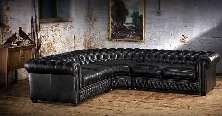 Chesterfield Canapé d'angle Canapé Rembourrage Ensemble d'angle Canapé en cuir 100% Cuir