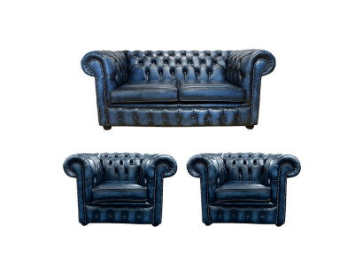 Canapé en cuir Chesterfield 2+1+1, textile, tissu, suite de canapés rembourrés