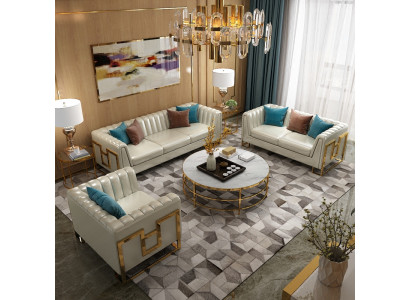 Suite Rembourrée Canapé en Cuir Canapé Rembourré Sièges 2+1 Designer