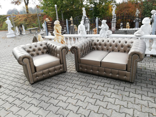 Ensemble de canapé Chesterfield de designer Sofa Couch 2+1 avec siège rembourré, coloris or.