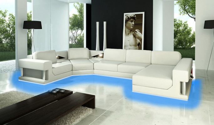 Canapé d'angle Rembourrage Canapé Canapé Salon Paysage vivant Siège Suite d'angle Cuir Textile PH28