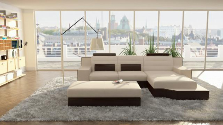 Canapé d'angle design en cuir avec rembourrage textile Ensemble canapé Canapé paysage vivant