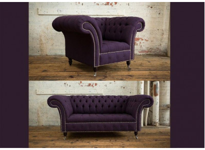 Ensemble de canapé 2+1 Chesterfield en tissu. Ensembles de canapé.